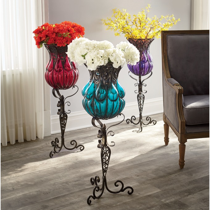 Corona Captured Glass Vase with Stand, , large