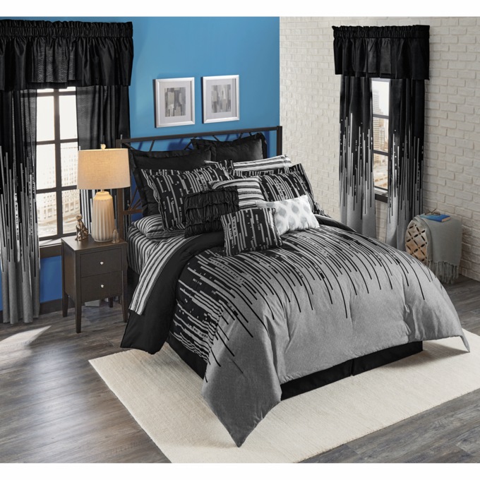 Gilda Comforter Set with Curtains, 30 Pieces, Silver, large