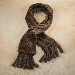 Faux Fur Animal Print Scarf with Fringe, , large
