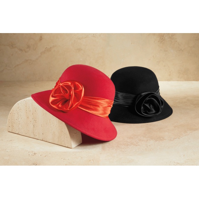 Floral Bow Wool Fedora, , large