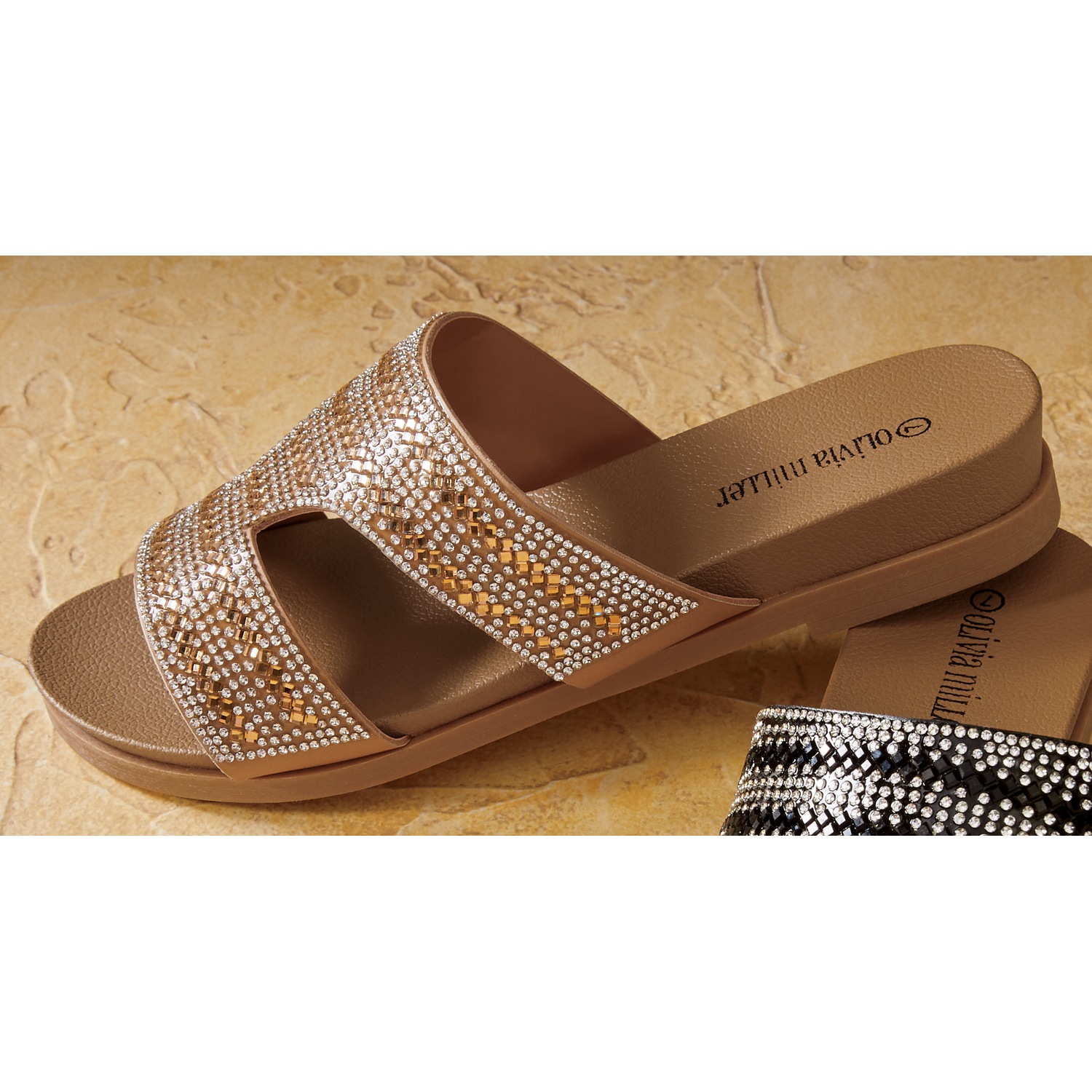 Olivia Miller Rhinestone Cutout Sandal Midnight Velvet