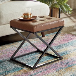 Tufted X-Frame Ottoman, , large