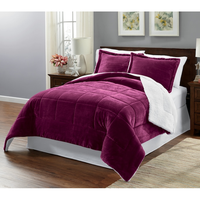 Plush Reversible Down-Alternative Comforter Set, Berry, large