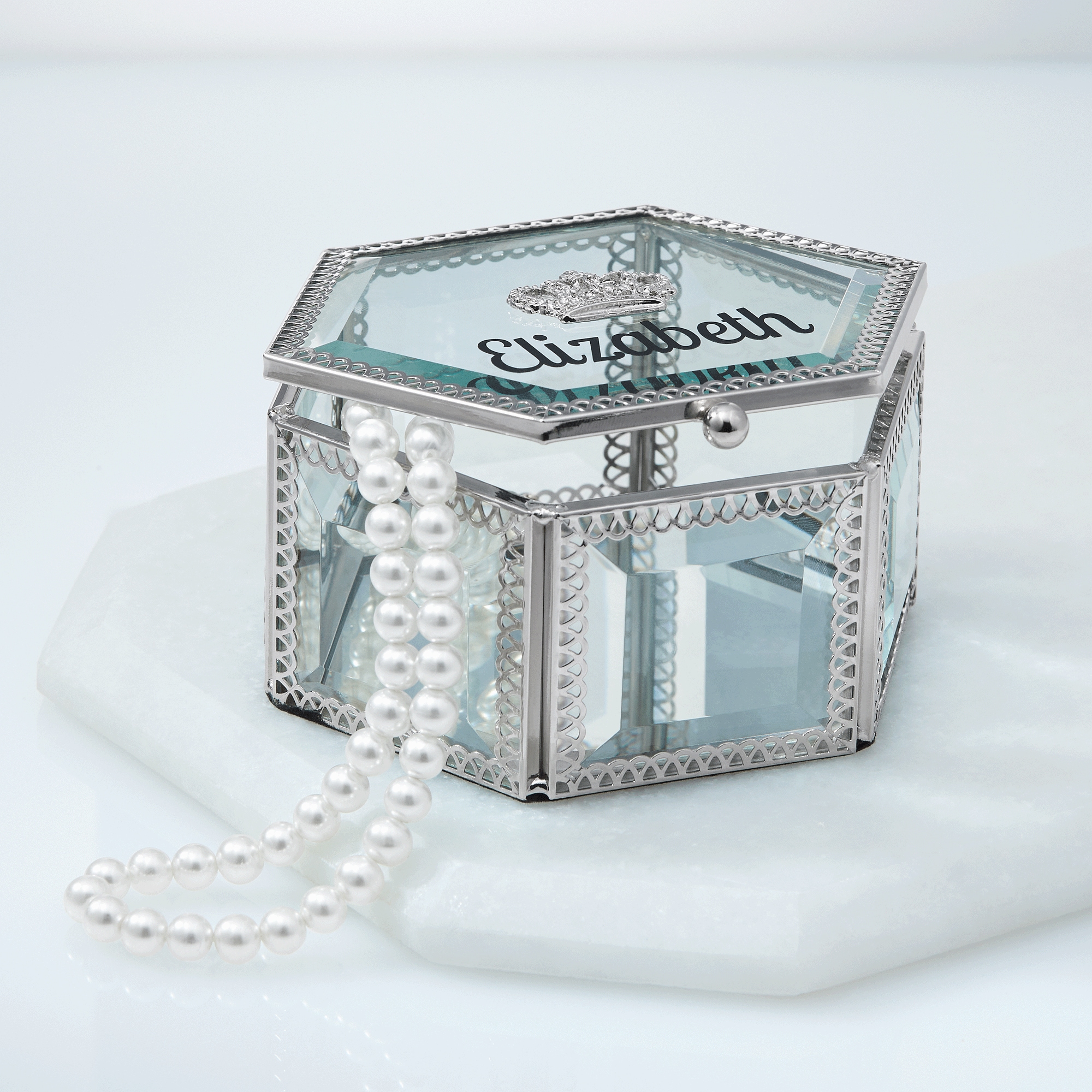Glam Crown Jewelry Box, Silver, large