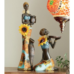 Sunflower African Lady Figurines - Buy Both and Save, , large