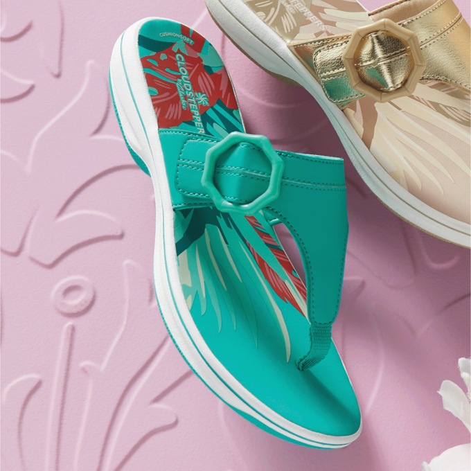 Clarks Breeze Cove Faux Leather Adjustable Sandal with Decorative Buckle, , large