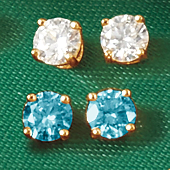 Lab-Created Diamond Color/White 2-Pair Post Earring Set, , large