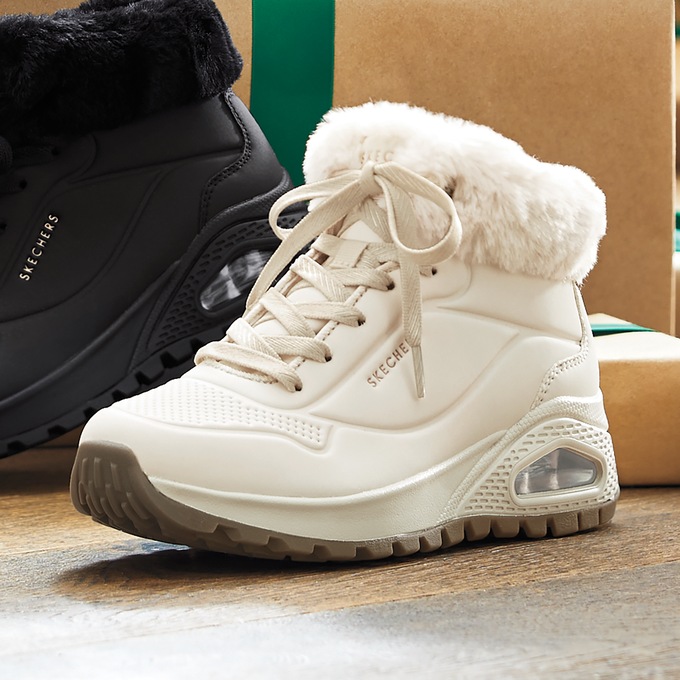 Skechers Uno Rugged Faux Fur Lace-Up Bootie, Off White, large