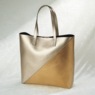 Metallic Faux-Leather Tote with Diagonal Colorblocking and Removable Snap-On Zip Pouch for Women, , large