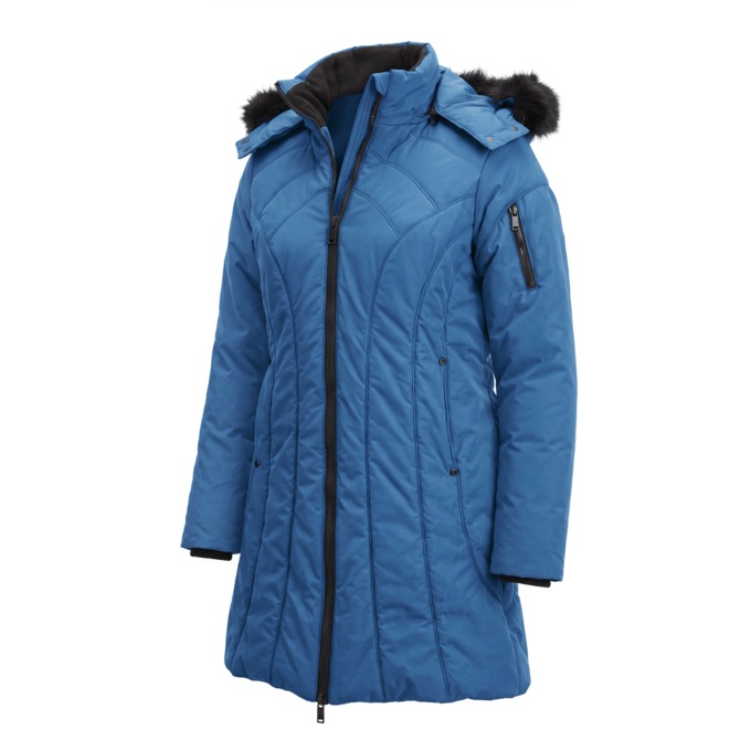 Snowfall Parka Puffer Coat with Detachable Hood and Faux-Fur Trim, , large