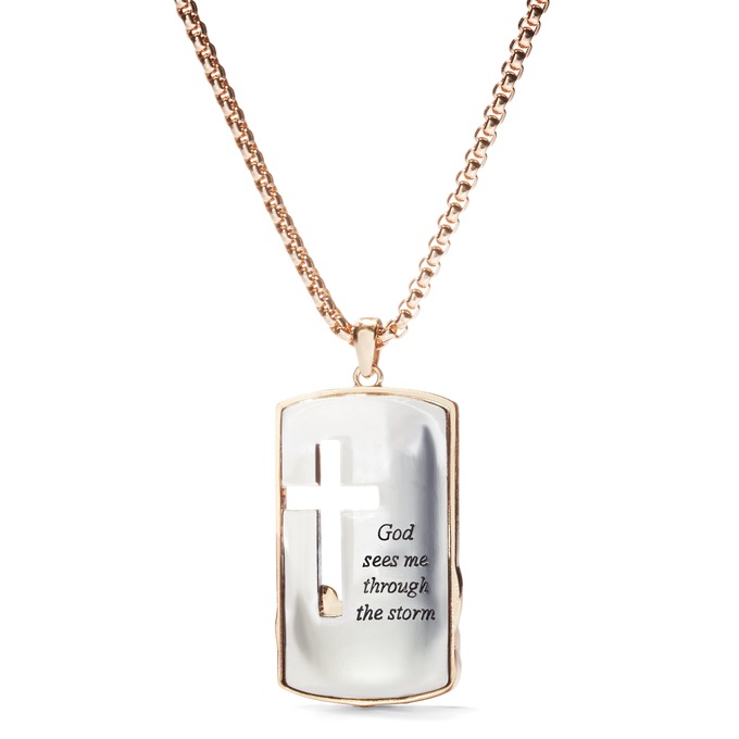 Men's Christian Through-the-Storm Pendant with Crystals & Cross Cutout, , large