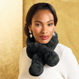 Faux-Fur Pom Neck Scarf, , large