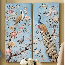 2-Piece Embellished Metallic Peacock Wall Art Set, , large