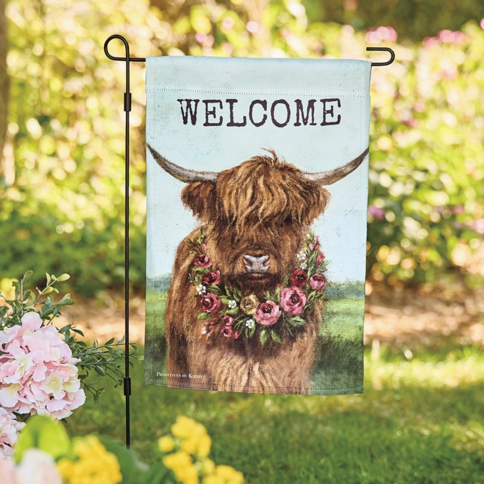 Spring Highland Cow Garden Flag, , large