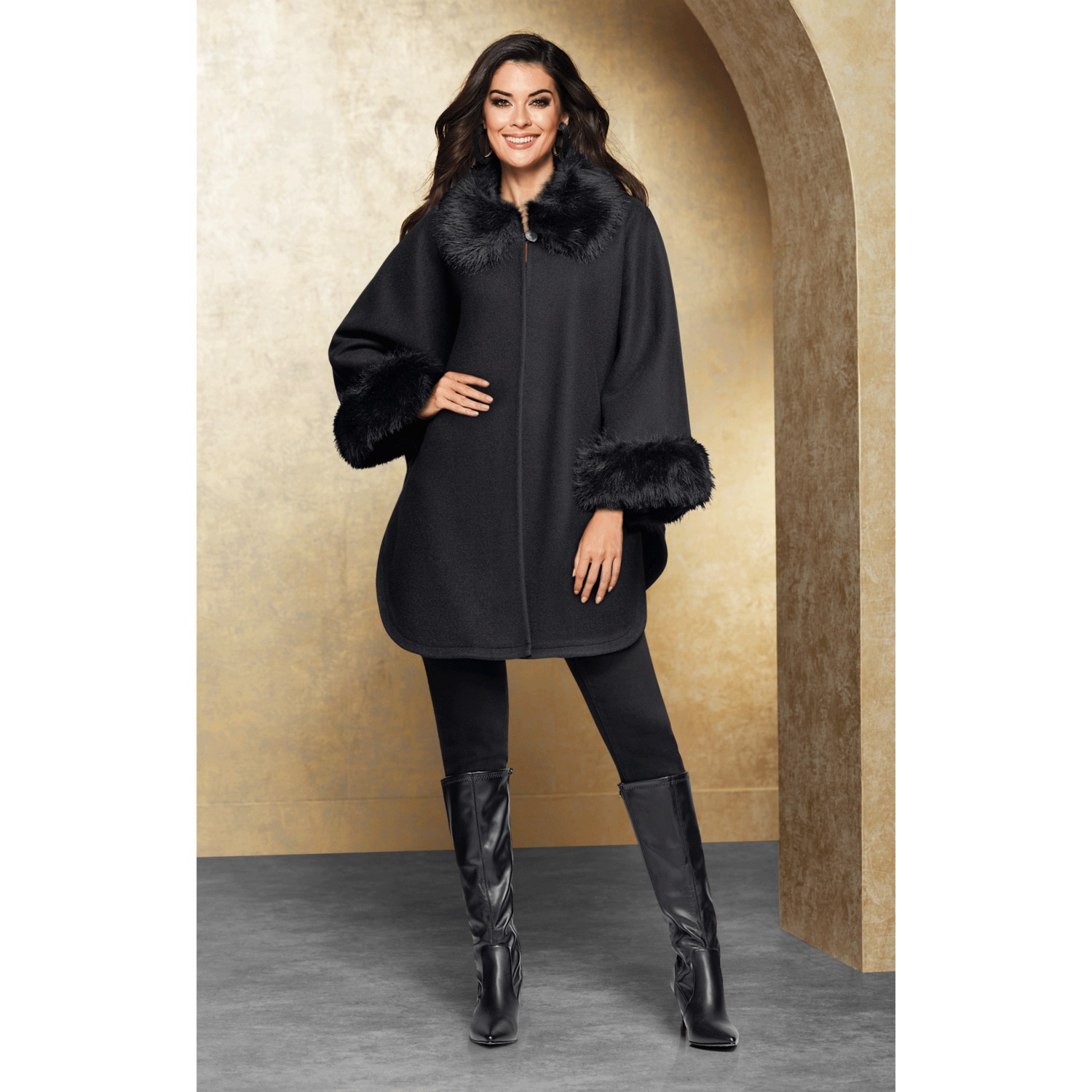 3550071 Anthracite Faux Fur Wool Coat