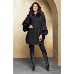 Faux-Fur Wool-Blend Cape, , large