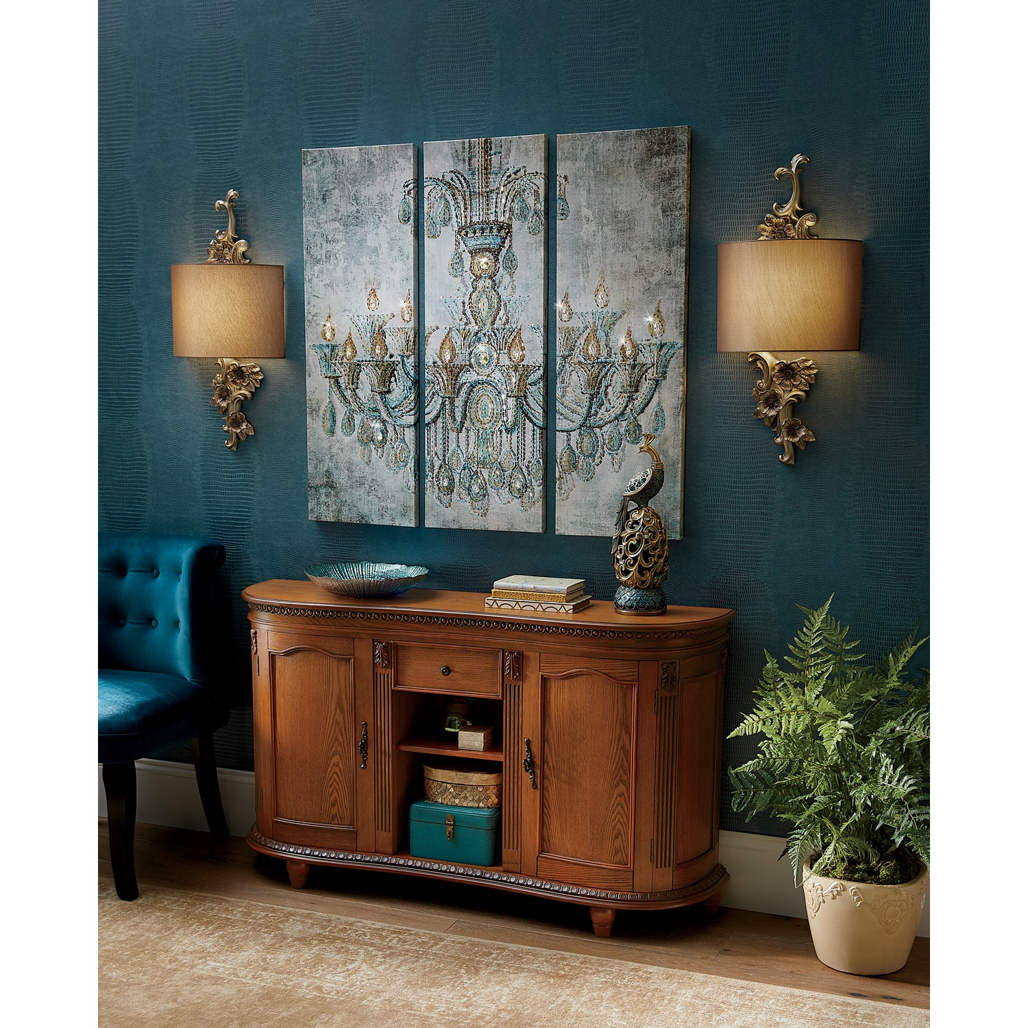 3 Piece Jeweled Chandelier Wall Art Midnight Velvet