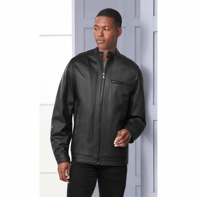 Sherpa-Lined Leather Coat, , large