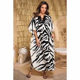 Eliza Women&rsquo;s Long Animal-Print Caftan with V-Neckline, , large