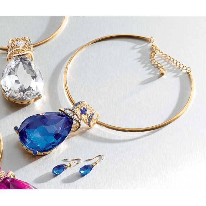 Slide Crystal Teardrop Necklace and Earring Set, , large