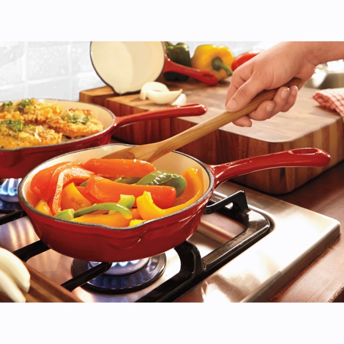 3-Piece Enameled Cast Iron Skillet Set, Delicious Red, large