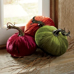 Set of 3 Velvet Pumpkins, , large