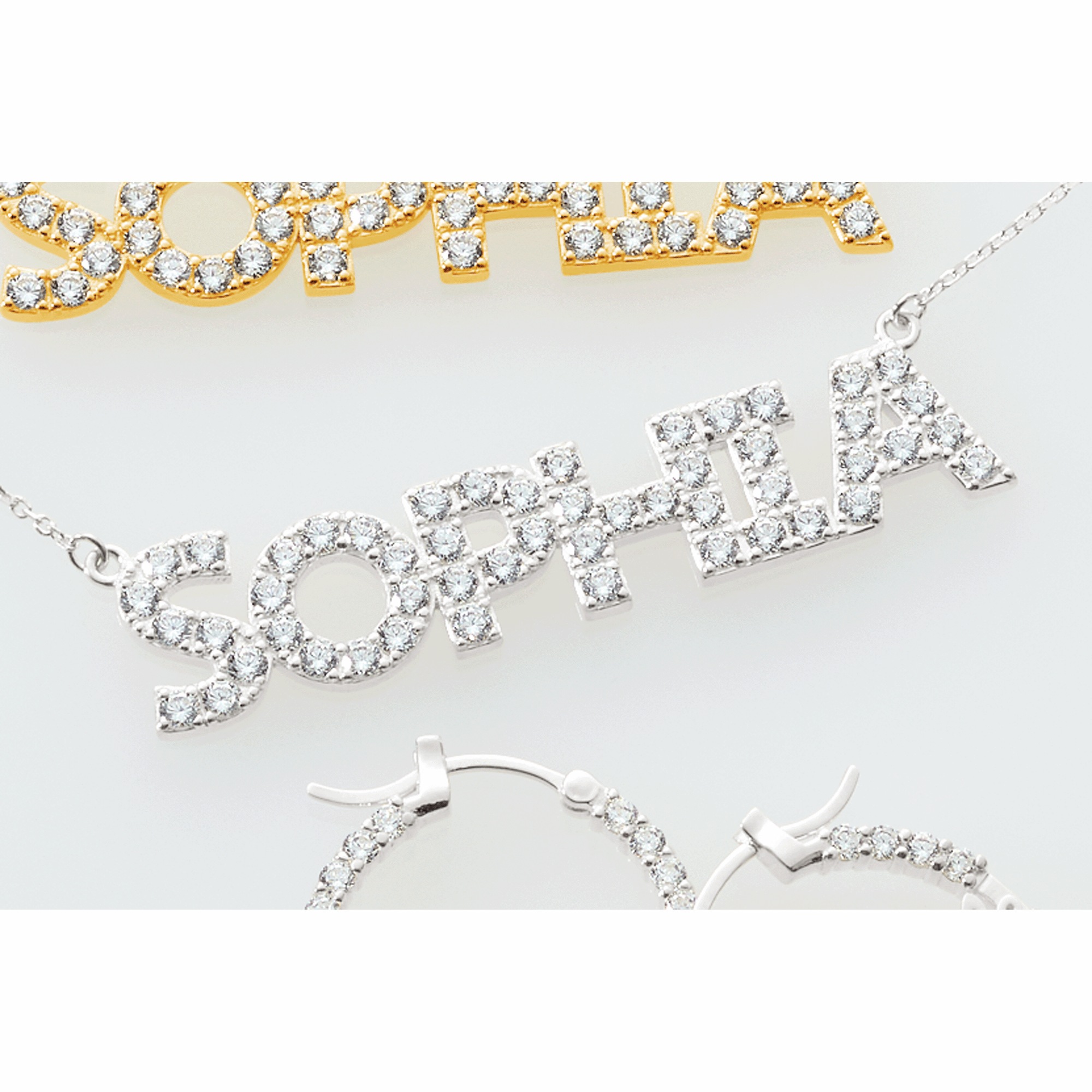 Personalized Name Cubic Zirconia Necklace, Sterling Silver, large