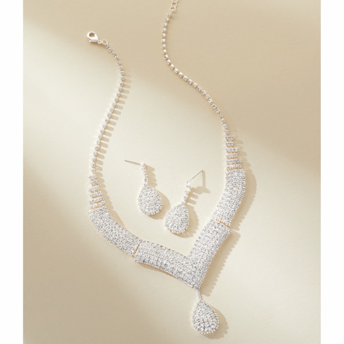 Crystal Teardrop Necklace & Earrings Set, , large