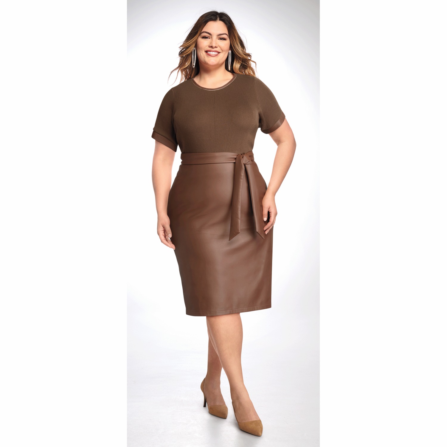 Maddie Faux-Leather Sweater Dress | Midnight Velvet