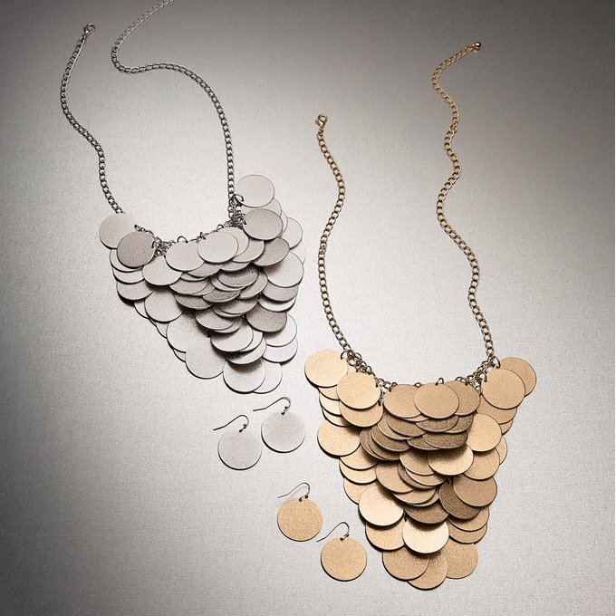 Glittery Disc Necklace and Earring Set, , large