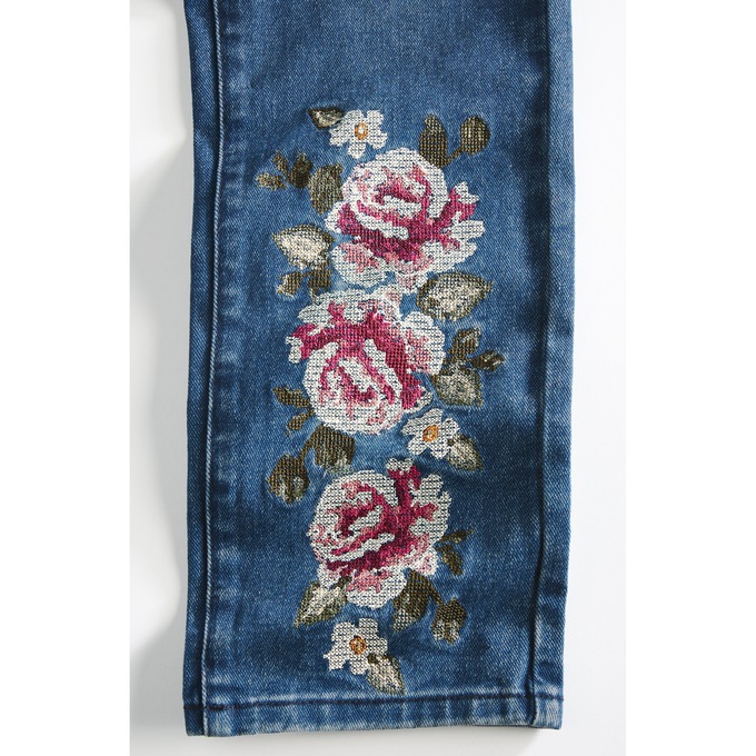 Cross Stitch Floral Embroidered Jean, , large