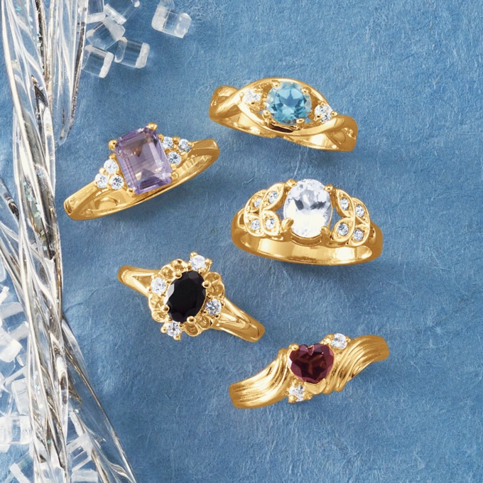 5-Piece Goldtone Gem Ring Set, , large