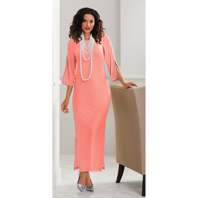 Pearl-Trim Maxi Dress, , large