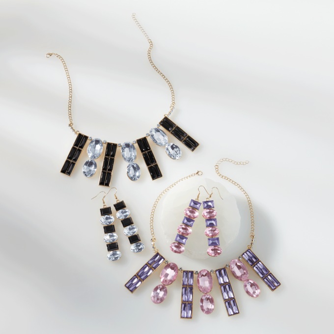Crystal Oval-Bar Necklace & Earring Set, , large