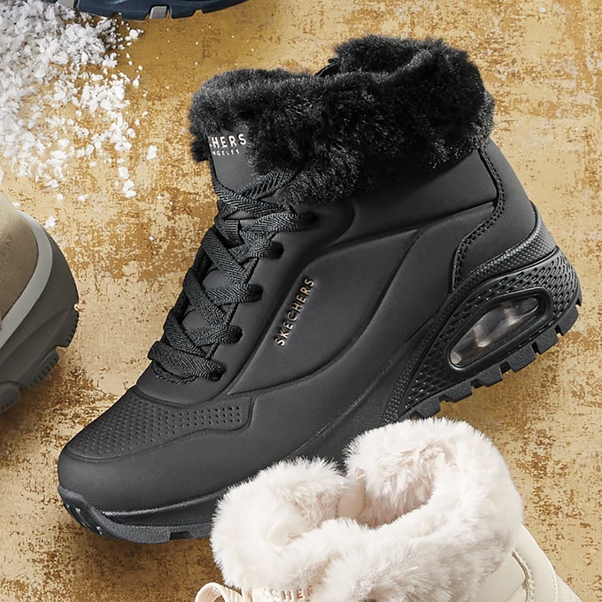 Skechers Uno Rugged Faux Fur Lace-Up Bootie, Black Black, large