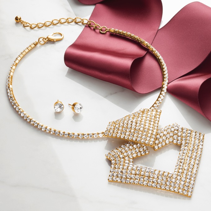 Crystal Drop/Choker Necklace & Earring Set, , large