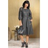 Lyra Faux-Leather A-Line Dress with Eyelet Cutouts and Balloon Sleeve, , large