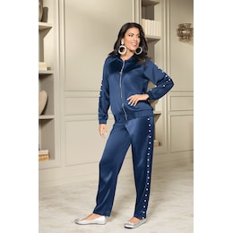 Pearla Satin Active Set for Women with Bomber Jacket and Faux-Pearl Trim, , large