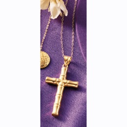 10K Gold Bamboo-Shaped Cross Pendant, , large