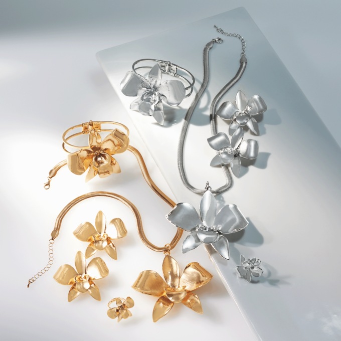 Orchid/3-D Collection Necklace, Bracelet, Earrings and Stretch Ring - Buy All & Save, , large