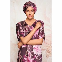 Lucilla 2-Piece Women&rsquo;s Ruffled Satin Nightgown &amp; Sleep Bonnet Set, , large