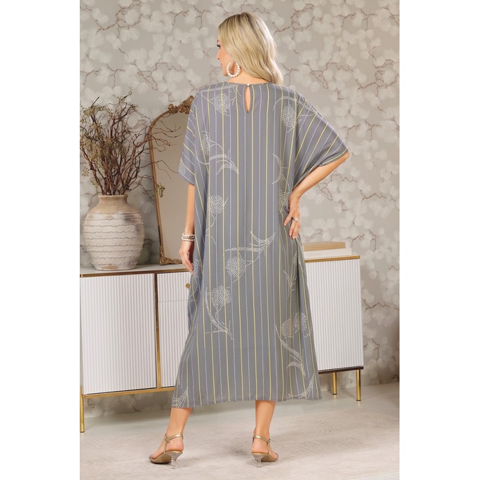 Taylor Faux-Pearl Embellished Long Caftan, Gray Multi, large