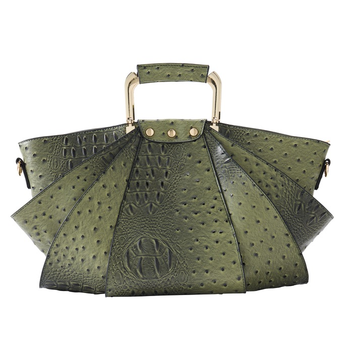Croco-Fan Embossed Faux Leather Handbag &ndash; Fanned Design with Zip Closure, Inside Pockets & Removable Strap, Green, large