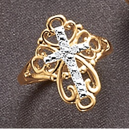 Diamond Filigree Cross Ring , , large