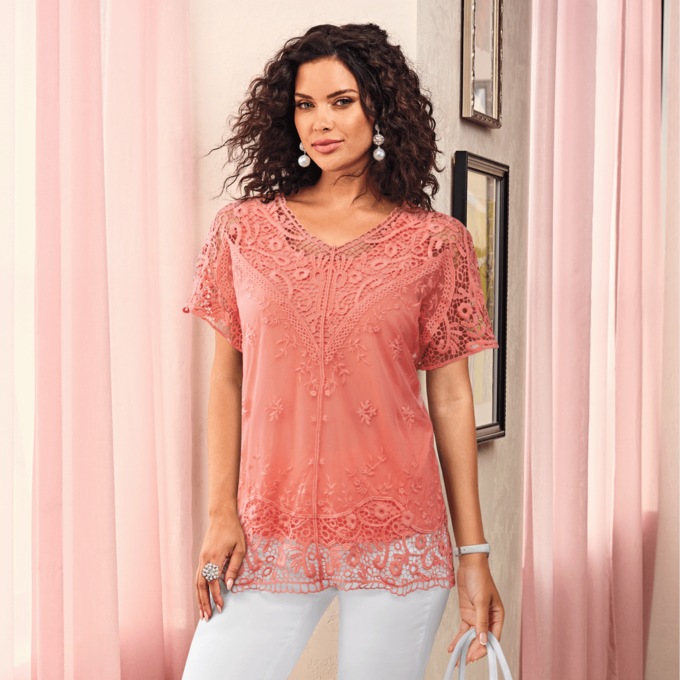 Lorna Elegant Lace Blouse with Matching Jersey Tank, , large