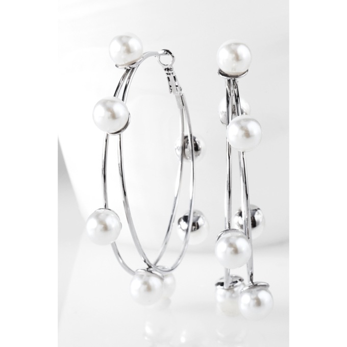 Faux-Pearl Hoops, , large