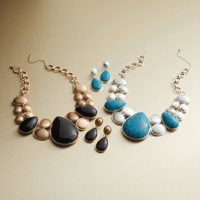 Faux-Stone Teardrop Necklace and Earring Set, , large