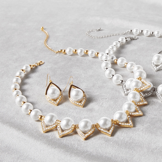 Faux-Pearl/Crystal Necklace & Earring Set, , large
