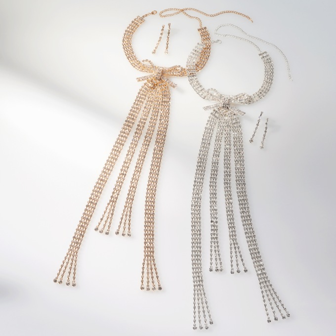 Crystal Bow Necklace & Earring Set, , large