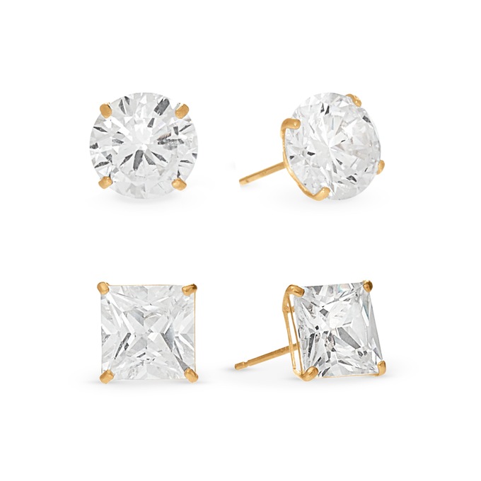 2-Pair Gold Cubic Zirconia Post Earring Set, , large
